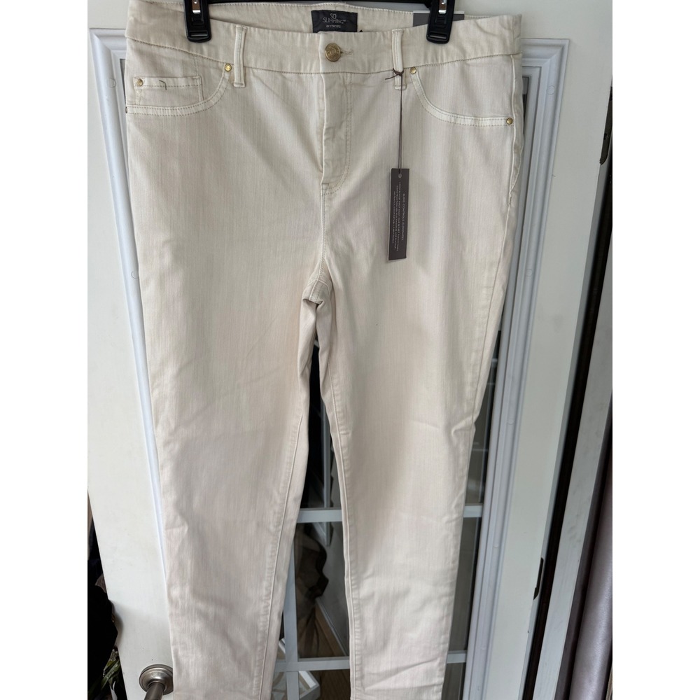 Chico's So Slimming Sz 2 Cream Denim Ankle Slim Fit Jeans Elongates Flattering